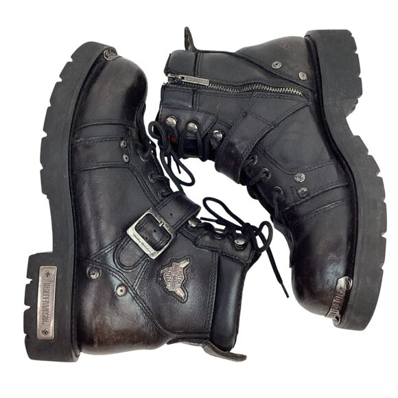 Harley-Davidson Leather Heavy Duty Motorcycle Boots Mens 9.5 Side Zip Black - Picture 4 of 14